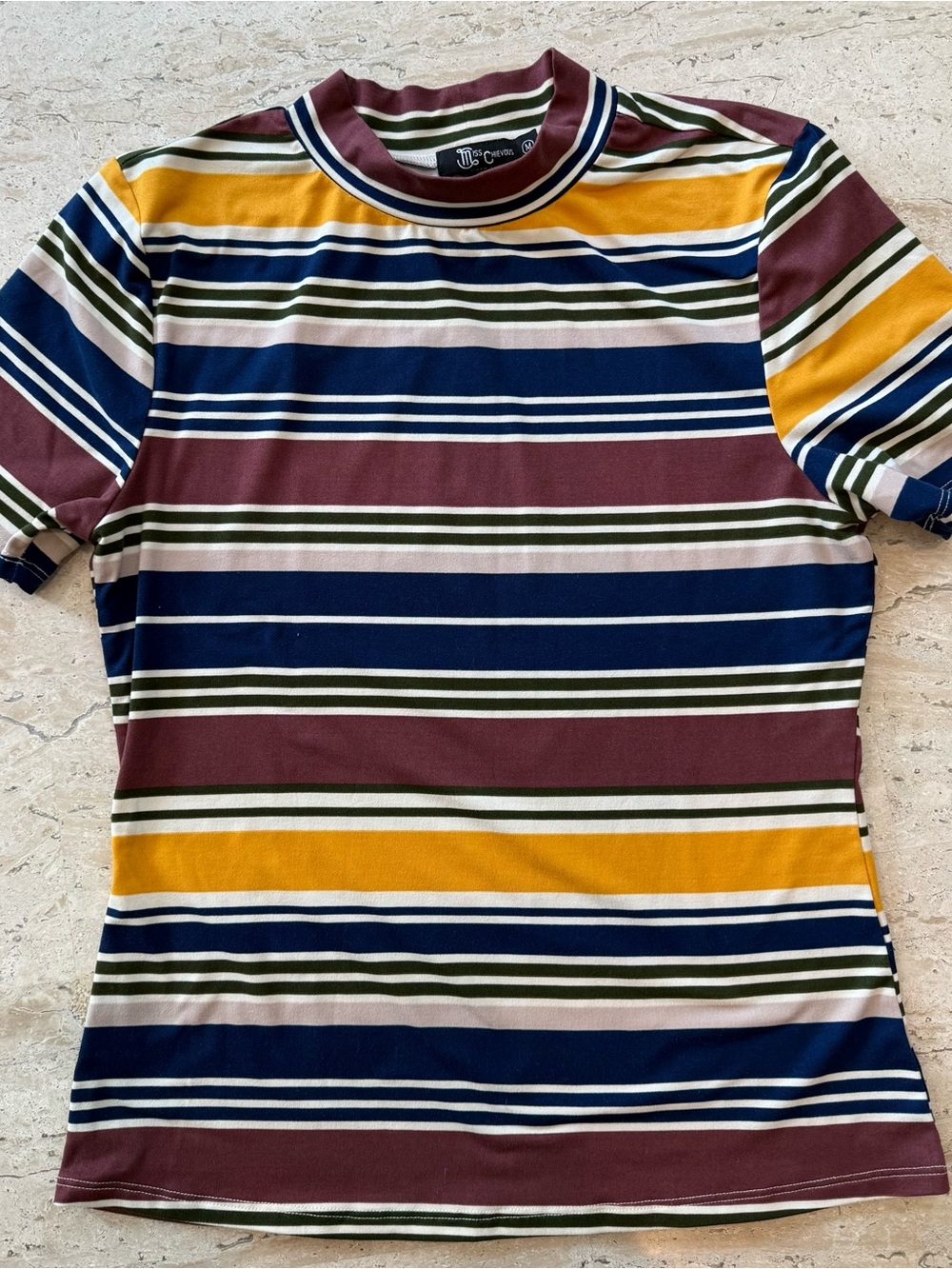 Miss Chievous Striped Short-Sleeve Tee in Navy, Mustard, Olive, Burgundy, Cream
